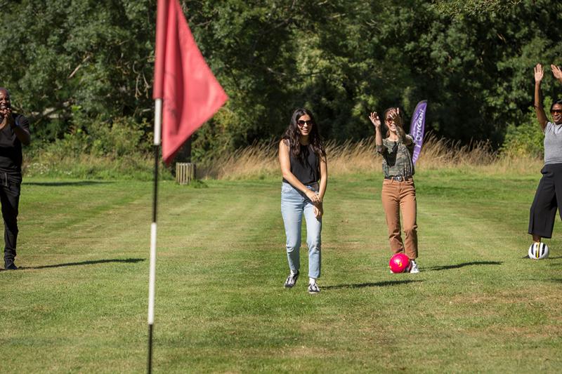 Group playing FootGolf